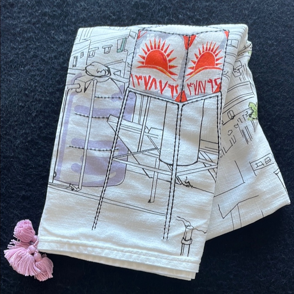 IKEA LOKALT Amman City White Cotton Linen Throw Blanket Embroidery Block Print - Picture 10 of 10